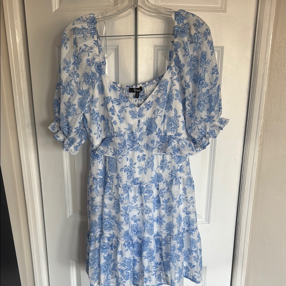 Trixxi White Mini Dress with Blue Floral Print